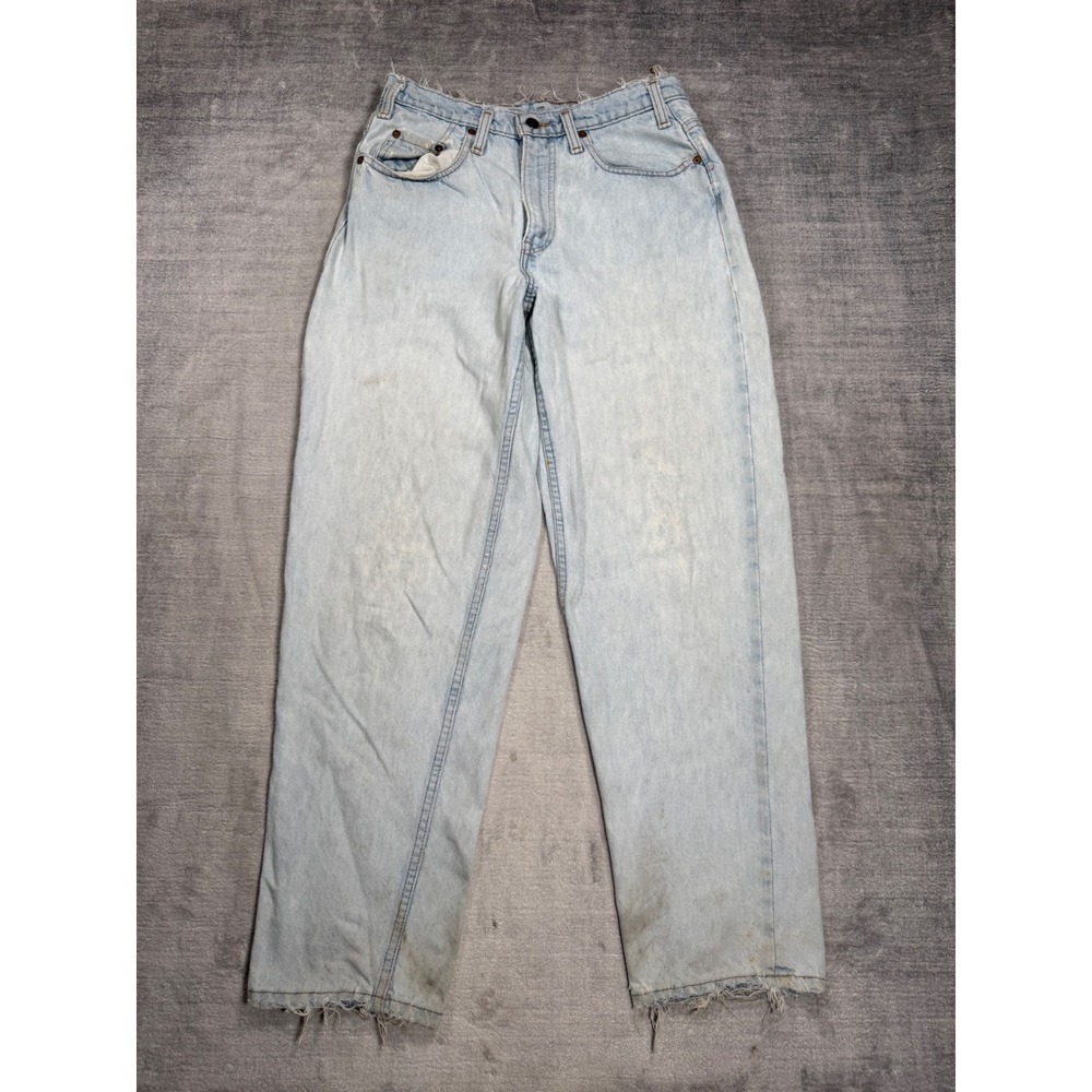 Levis Jeans Womens 31 Blue Light Wash Vtg 535 Relaxed Tapered Frayed Distressed